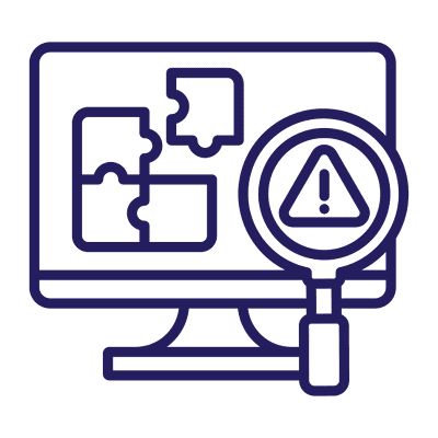 Computer screen with puzzle and alert