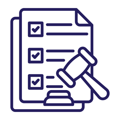 Legal checklist with gavel icon