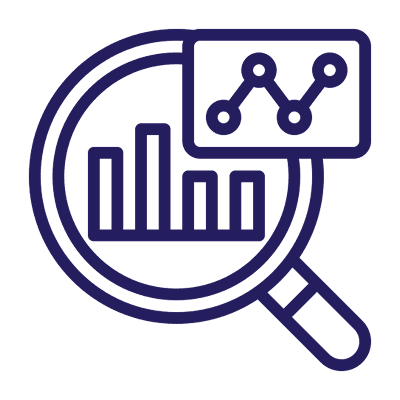Magnifying glass with bar and line graph