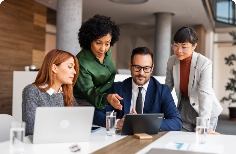 Office meeting with digital devices