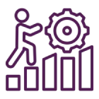 Person climbing bar chart with gear