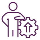 Person with gear and upward arrow icon